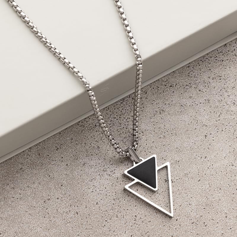 Black triangle pendant necklace for men - stylish gift
