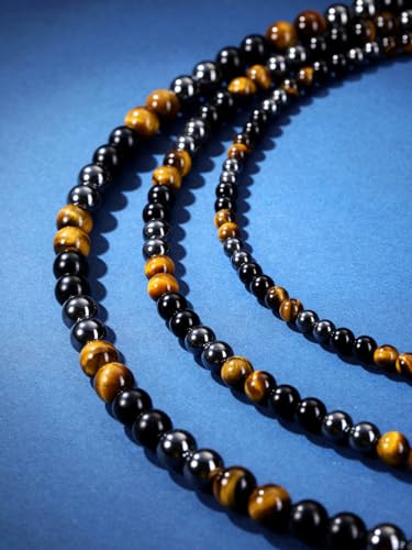 Men's Healing Crystal Black Obsidian Tiger Eye Necklace