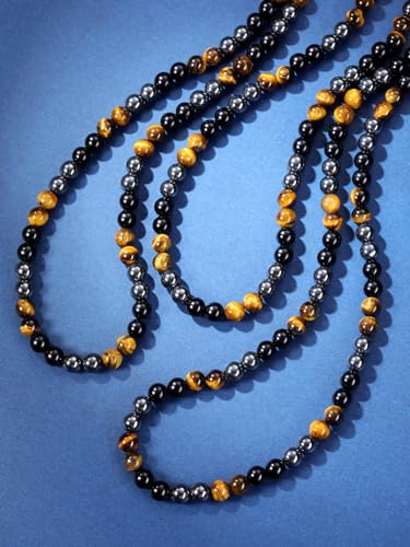 Men's Healing Crystal Black Obsidian Tiger Eye Necklace