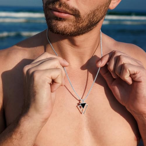 Black triangle pendant necklace for men - stylish gift
