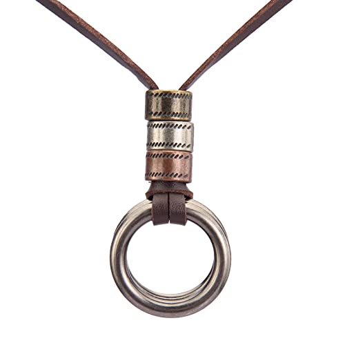 Vintage Leather Necklace with Adjustable Cord Cross Pendant