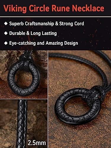 Black stainless steel Viking Rune Leather Necklace