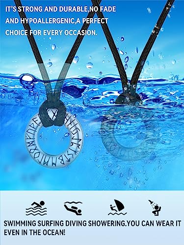 Black stainless steel Viking Rune Leather Necklace