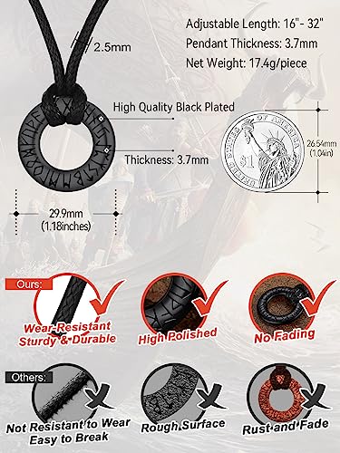 Black stainless steel Viking Rune Leather Necklace