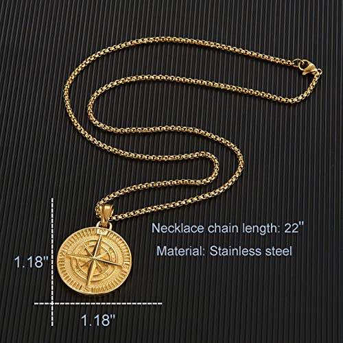 Men's Black Stainless Steel Compass Pendant Necklace