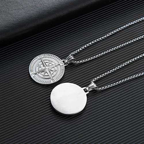 Men's Black Stainless Steel Compass Pendant Necklace
