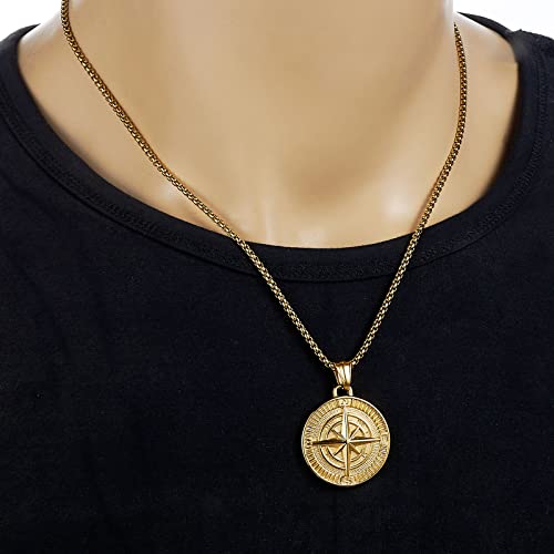 Men's Black Stainless Steel Compass Pendant Necklace