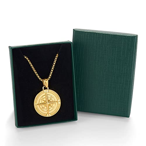 Men's Black Stainless Steel Compass Pendant Necklace