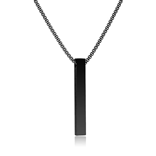 Black Stainless Steel Rectangle Bar Pendant Men's Necklace