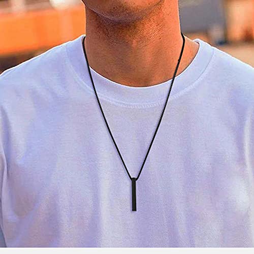 Black Stainless Steel Rectangle Bar Pendant Men's Necklace