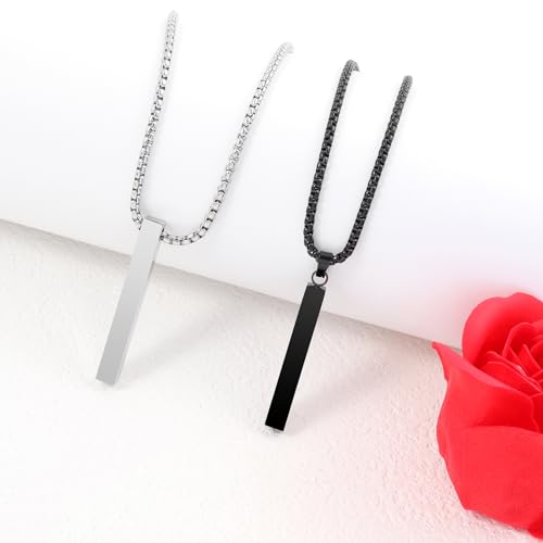 Black Stainless Steel Rectangle Bar Pendant Men's Necklace