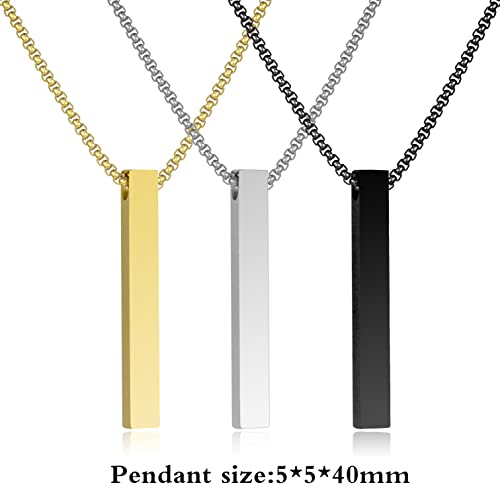 Black Stainless Steel Rectangle Bar Pendant Men's Necklace