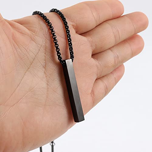 Black Stainless Steel Rectangle Bar Pendant Men's Necklace