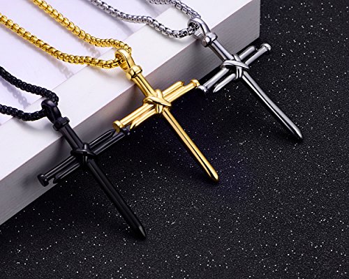 Stainless Steel Nail Cross Pendant Necklace for Men
