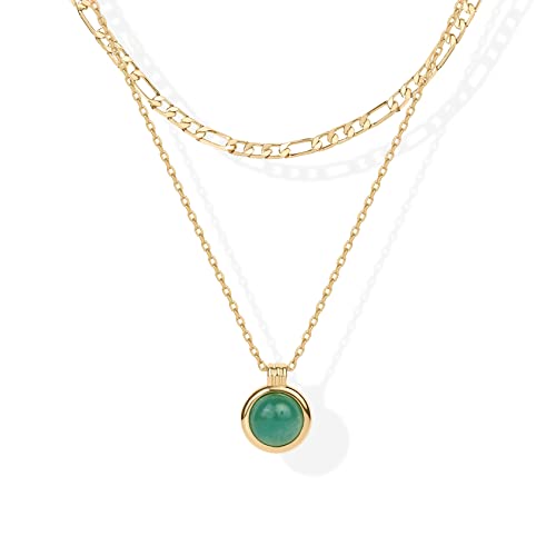 Green Aventurine Gemstone Pendant on Gold Layered Necklace