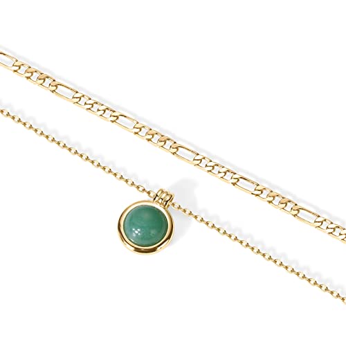 Green Aventurine Gemstone Pendant on Gold Layered Necklace