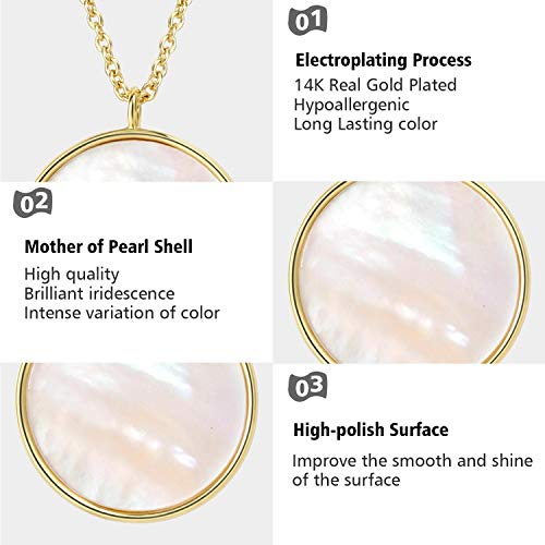 14k Gold Plated Mother of Pearl Shell Pendant Necklace
