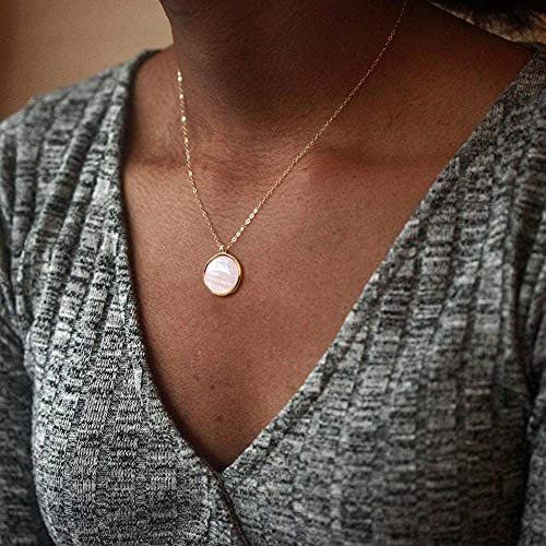 14k Gold Plated Mother of Pearl Shell Pendant Necklace