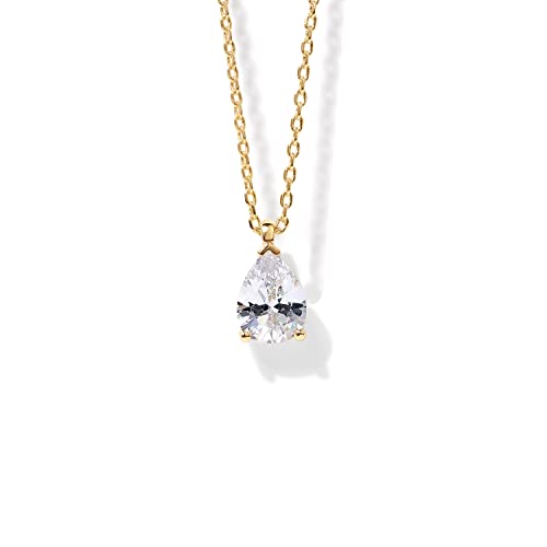 Faux Diamond Pear Solitaire Pendant Halo Necklace in Gold