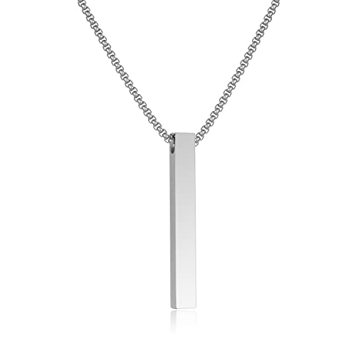 Stainless Steel Rectangle Bar Pendant Necklace Men's Jewelry