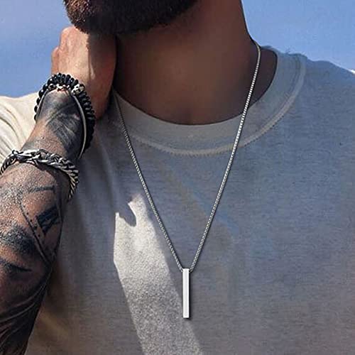 Stainless Steel Rectangle Bar Pendant Necklace Men's Jewelry