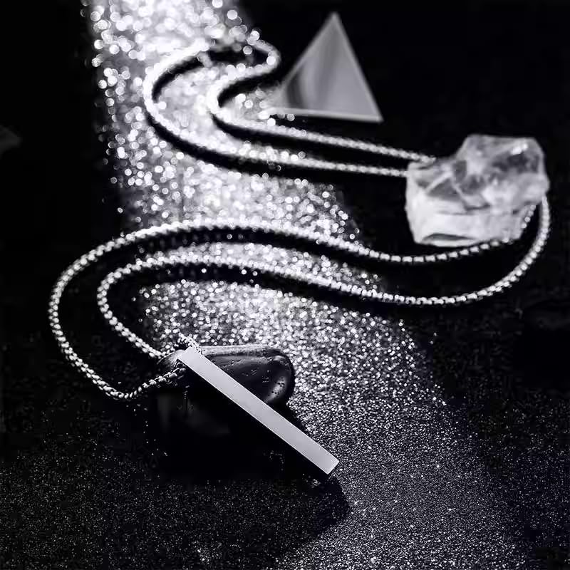 Stainless Steel Rectangle Bar Pendant Necklace Men's Jewelry