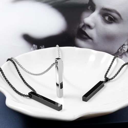 Stainless Steel Rectangle Bar Pendant Necklace Men's Jewelry