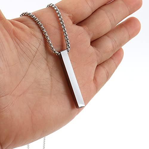 Stainless Steel Rectangle Bar Pendant Necklace Men's Jewelry