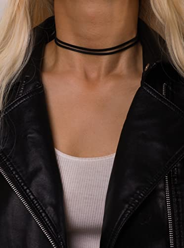 Sacina Goth Hippie Black Leather Choker Necklace
