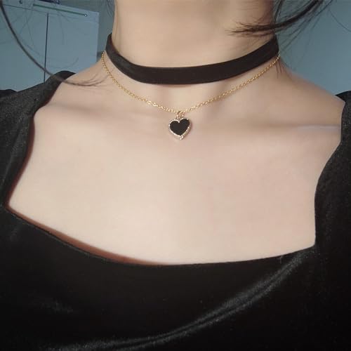 DAYANEY Black Heart Choker Necklace Gothic Vintage Jewelry