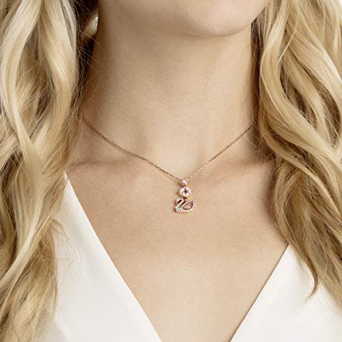 Rose Gold Tone SWAROVSKI Swan Pendant Necklace with Crystals