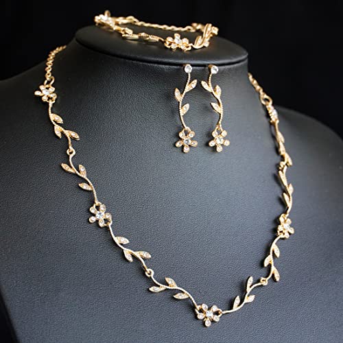 Gold Rhinestone Bridal Jewelry Set with Earrings & Bracelet
