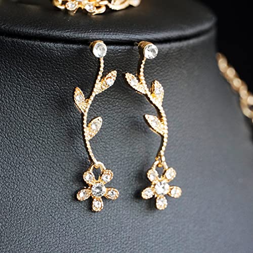 Gold Rhinestone Bridal Jewelry Set with Earrings & Bracelet