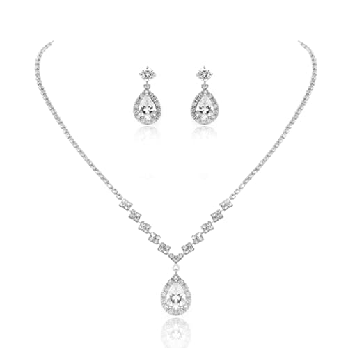 JAKAWIN Crystal Bridal Jewelry Set - Necklace, Earrings, Choker