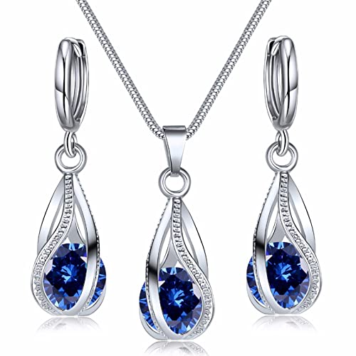 Dark Blue CZ Rhinestone Crystal Jewelry Set for Women