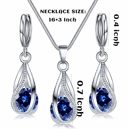 Dark Blue CZ Rhinestone Crystal Jewelry Set for Women