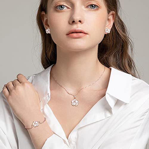 Rose Flower Jewelry Set: Necklace, Earrings, Bracelet - Hypoallergenic
