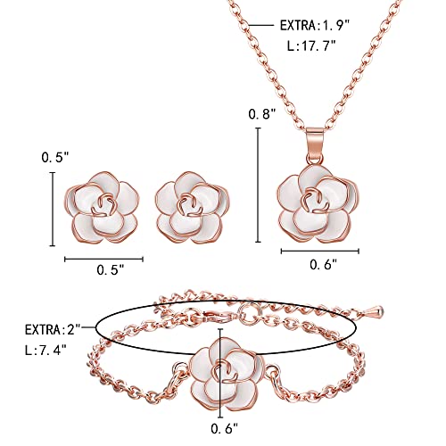 Rose Flower Jewelry Set: Necklace, Earrings, Bracelet - Hypoallergenic