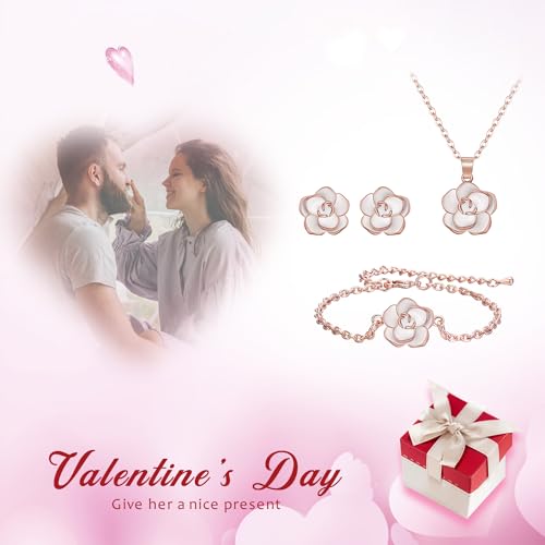 Rose Flower Jewelry Set: Necklace, Earrings, Bracelet - Hypoallergenic
