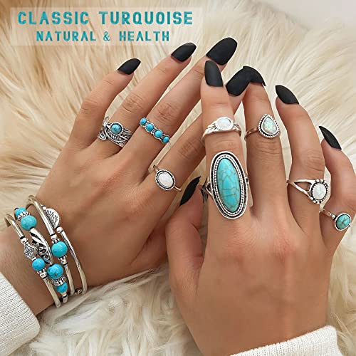 47PCS Silver Bohemian Jewelry Set with Turquoise Accents