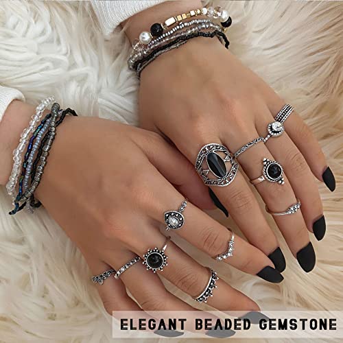 47PCS Silver Bohemian Jewelry Set with Turquoise Accents