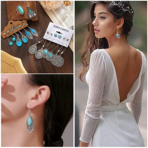 47PCS Silver Bohemian Jewelry Set with Turquoise Accents