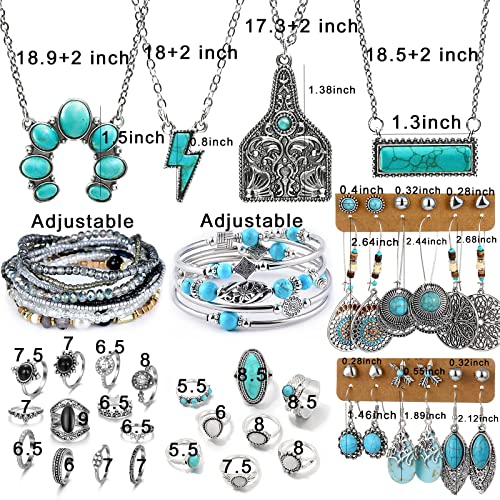 47PCS Silver Bohemian Jewelry Set with Turquoise Accents
