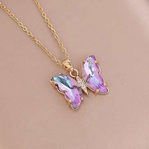 Pingyongchang Butterfly Necklace Earrings Set - Cute Crystal
