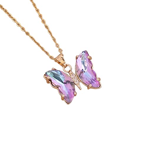 Pingyongchang Butterfly Necklace Earrings Set - Cute Crystal