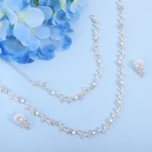Silver Crystal Rhinestone Jewelry Set for Prom and Brides