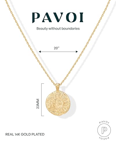 PAVOI 14K Gold Plated Engraved Coin Pendant Necklace