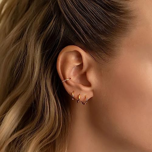 Gold Hoop Earrings Set for Women, Hypoallergenic Lightweight