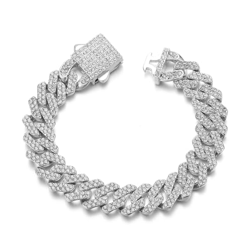 Women's 12mm Silver Miami Cuban Link Bracelet Sparkling Diamond