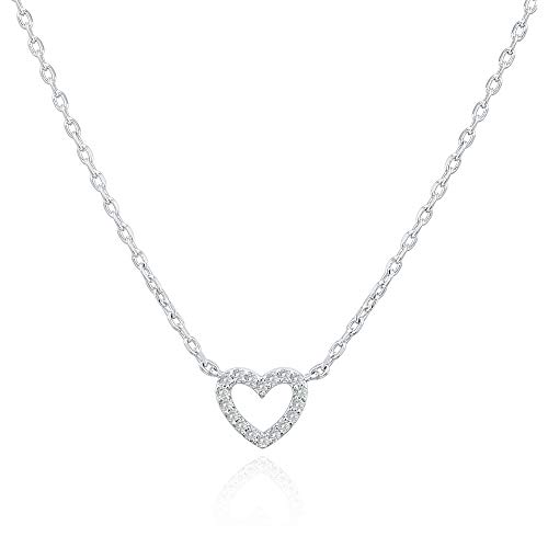 PAVOI Rhodium Heart Necklace | Dainty Love Pendant Women